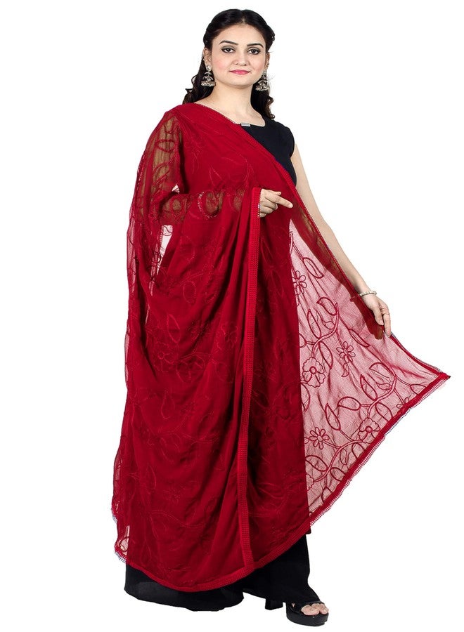Chandrakala Chiffon Dupatta for Women,Shawl Scarf Wrap Chunni, Maroon (D285MAR) - Image 1